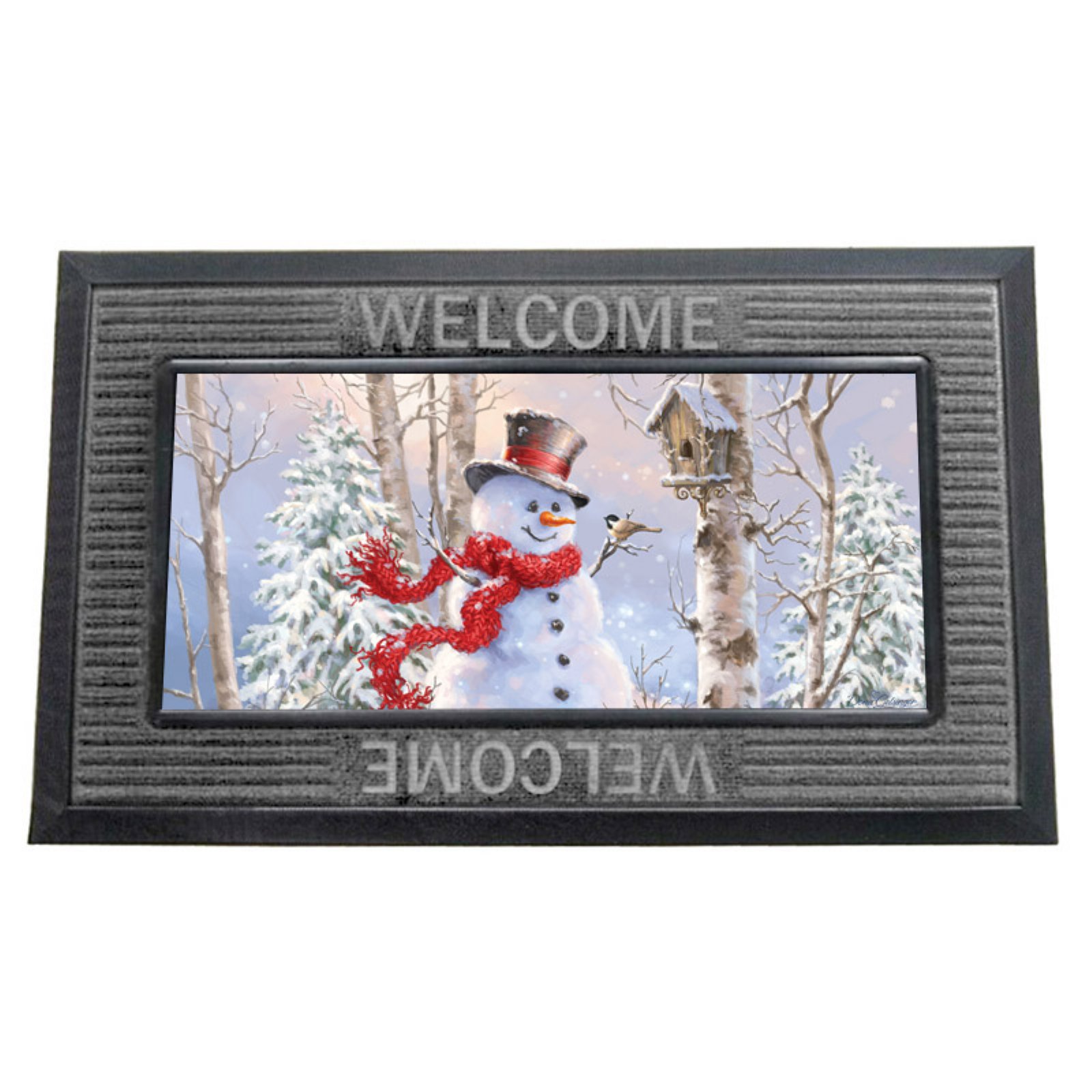 Evergreen Sassafras Mat with Evergreen Birch Forest Snowman Mat