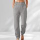 thumbnail image 2 of Pantalones casuales de cintura media para mujer - Estampado de cuadros con ribete de encaje floral - Poliéster elástico y transpirable para el día a día y el descanso, 2 of 5