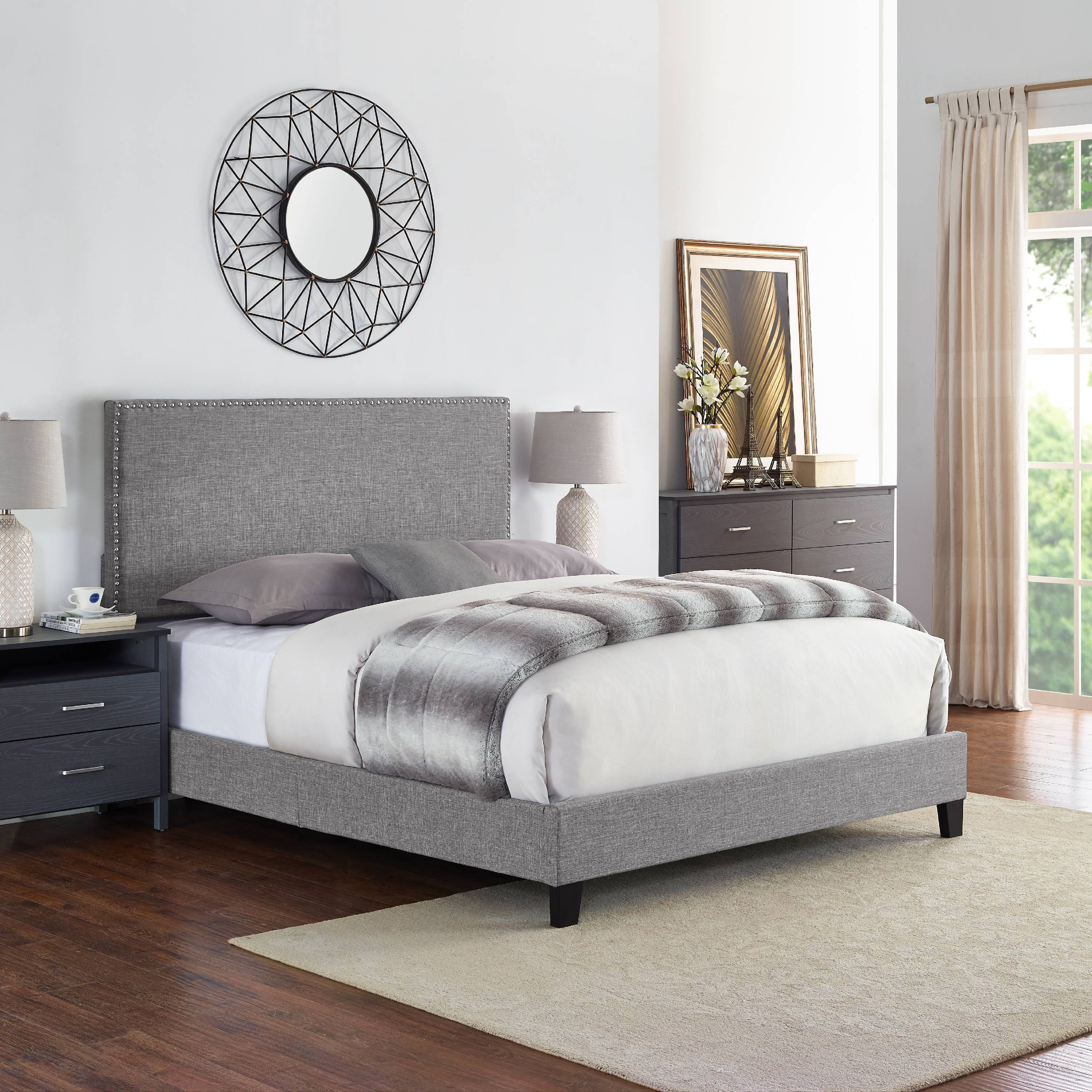 Anna Upholstered Bed with Nail Head Trim, Multiple Sizes and Colors