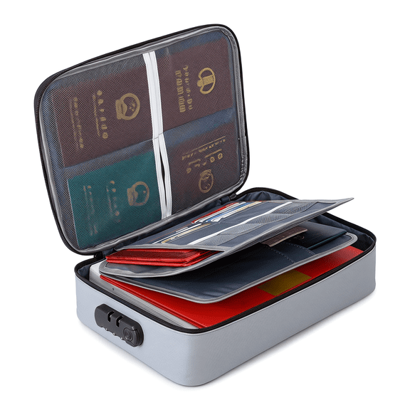 Fireproof Document Box, Certificate Document Bag with Lock, 3-Layer Important Passport Card Package Organizer Bag, FireProof/Waterproof Safe Bag for Money, Paperwork and Laptop
