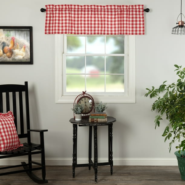 Country Red Farmhouse Kitchen Curtains Jenna Buffalo Check Rod Pocket Cotton Hanging Loops Buffalo Check 16x60 Valance Walmart Com Walmart Com