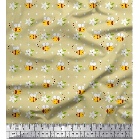 Soimoi Cotton Poplin Fabric Leaves Floral & Honey Bee Clip Art Print Sewing Fabric Yard 56 Inch Wide Soimoi Cotton Poplin Fabric Leaves Floral & Honey Bee Clip Art Print Sewing Fabric Yard 56 Inch Wide