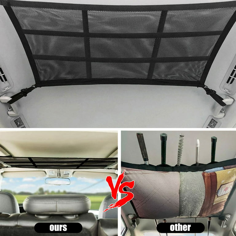 Hands DIY Car Ceiling Cargo Net Pocket Car Roof Storage Organizer  Double-Layer Mesh Car Camping Storage Bag for Tent Putting Quilt Toys  Sundries 31 x