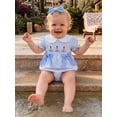 thumbnail image 5 of BemeyourBBs Newborn Baby Girls Summer Clothes Infant Baby Girl Sailboat Outfit Bubble Rompers Embroidery Stripe Doll Collar Short Sleeve Bodysuits Jumpsuits with Headband Set, 5 of 9