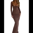 thumbnail image 2 of Vestidos Largos Casuales Básicos Elegantes de Otoño con Cuello Cuadrado y Larga para Mujer Marrón M, 2 of 7
