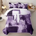 thumbnail image 2 of Homewish Purple Geometric Square Quilt King,Grunge Aesthetic King Coverlet Set,3pcs, 2 of 7