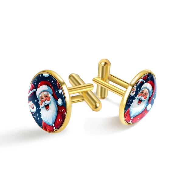 Santa Claus Elegant Dress Shirt Clip and Cufflinks Set, Stainless Steel Men's Cufflinks - Suitable for Formal Attire - for Wedding Events