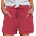 thumbnail image 2 of FRSASU Women's Casual Shorts Summer Comfy Drawstring Elastic Waist Lightweight Bermuda Shorts with Pockets Red-A, 2 of 5