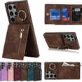 thumbnail image 3 of Stylish Creative Finger Ring Leather Phone Case for Samsung Galaxy S21 S20 Ultra Plus FE Lite Classic Wallet Design Card Slots Function Shockproof Protector Shell(Black,S21), 3 of 8