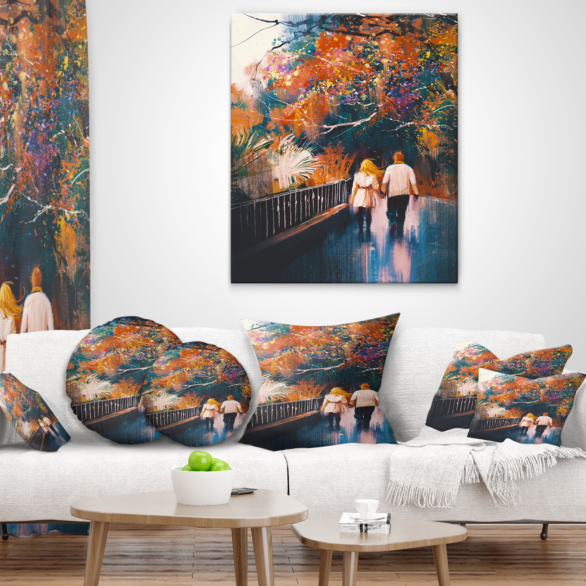 Designart Couple Walking Holding Hands - Landscape Printed Throw Pillow - 18x18