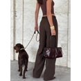 thumbnail image 4 of Women's Long Pants, Dress Pants, Commuter Outfit Women's Wide Leg Long Pants, Elegant Fashion Commuter Elegant Office Outfit, With Belt, Pocket Details, Autumn Outfit Brown Long Pants, 4 of 5