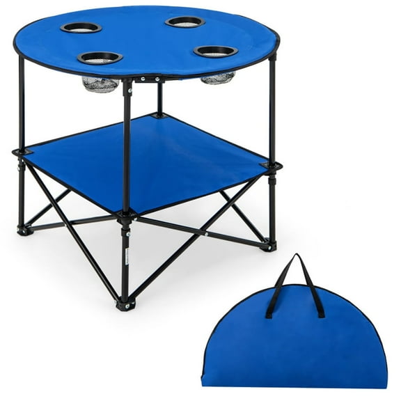 Resenkos 2-Tier Portable Picnic Table with Carrying Bag and 4 Cup Holders-Blue,Folding Dining Table for Patio Pool Park Outdoor