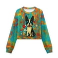 thumbnail image 4 of COEQINE Girls Crop Top Sweatshirt Long Sleeve Crewneck Loose Fit Fall Winter Pullover Fashion Outfits for Age 9-10 Kids for Back to School, Boston Terrier Heart, 4 of 7