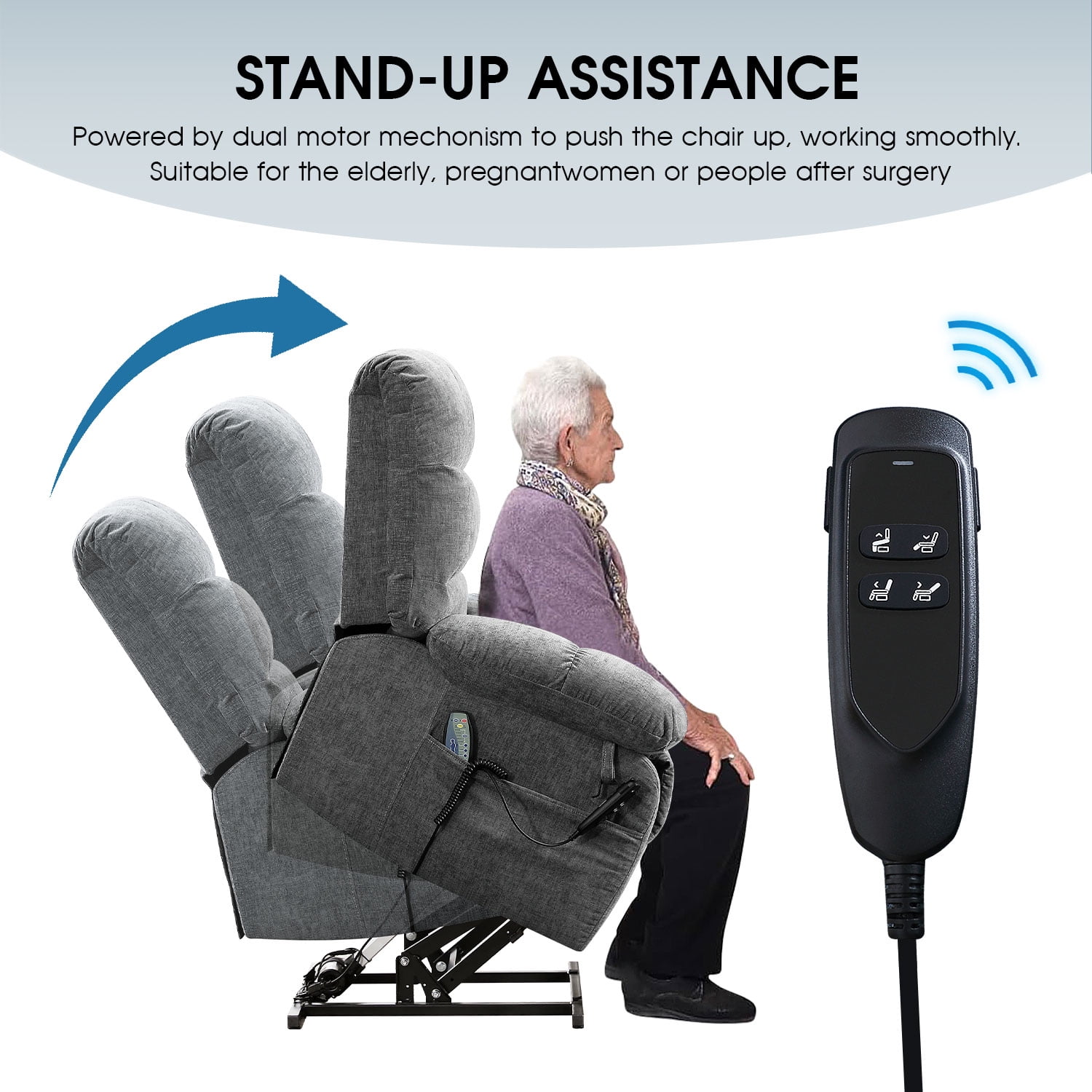BedLuxury Lay Flat Recliner Power Lift Chair for Elderly with Massage and Heat,Dual Motor Big and Tall Recliner for Living Room with Side Pockets,Infinite Position(Grey)