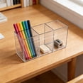 thumbnail image 6 of Desktop Pen Holder Organizer 7.09 Inch, Multi Compartment Plastic Storage Box for Pens Makeup Brushes Office Desk, Clear, 6 of 6