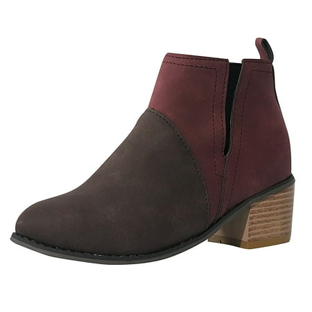 

EUHDSSDE Women s Ladies Leisure Round Toe Joint Thick Square Heel Boots Shoes