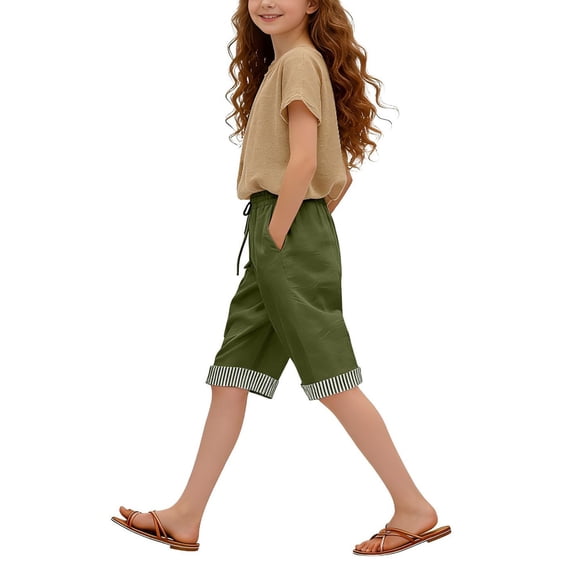 Lullu Girls Summer High Waist Shorts Casual Knee-Length Shorts with Pockets, Sizes 5-14