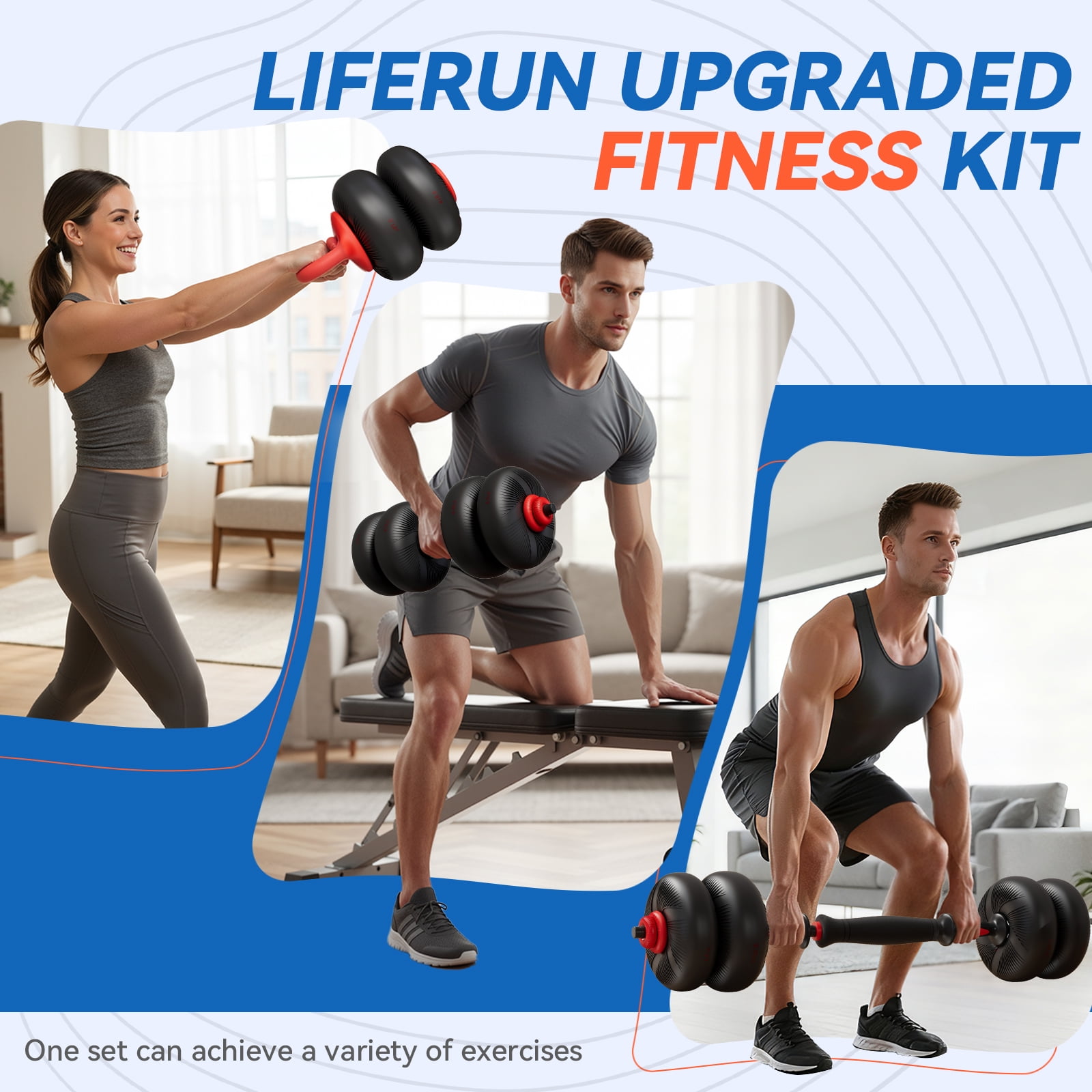 TLGREEN Adjustable Dumbbell Set, 45lbs/67lbs Free Weight Set, 4-in-1 Used as Barbell, Dumbbells, Kettlebell, Weight Plates, Soft Rubber Coated, Space Saving Fitness Exercise for Men/Women