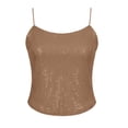 thumbnail image 5 of Wang6 Women Cropped Sequin Camisole Trendy Spaghetti Strap Sparklers Cami Tank Tops Square Neck Mardi Gras Sleeveless Undershirts Tees Brown L, 5 of 5