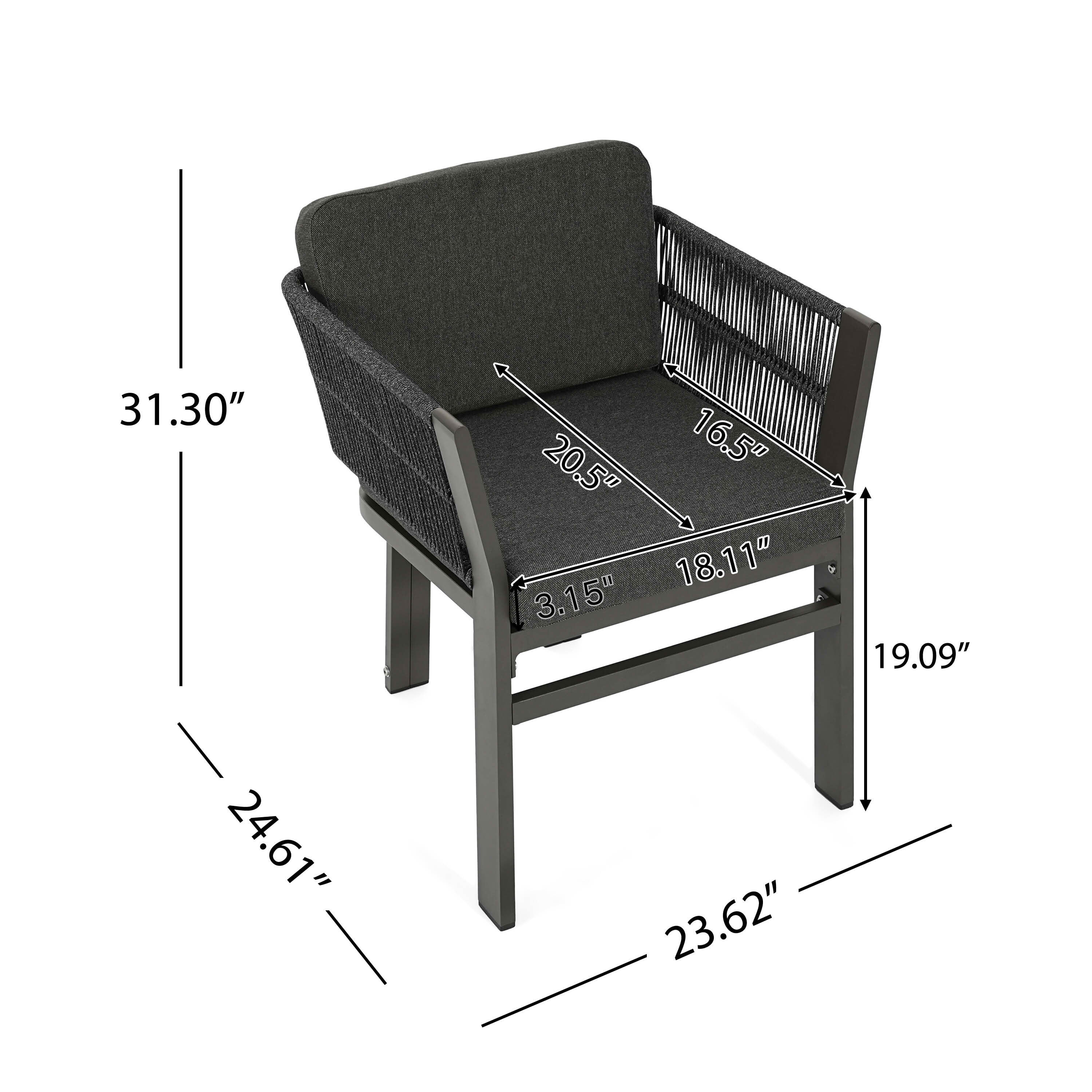 MAYEERTY Set of 2 Patio Aluminum Outdoor Chairs with Rattan Accent & Weather-Resistant Cushions