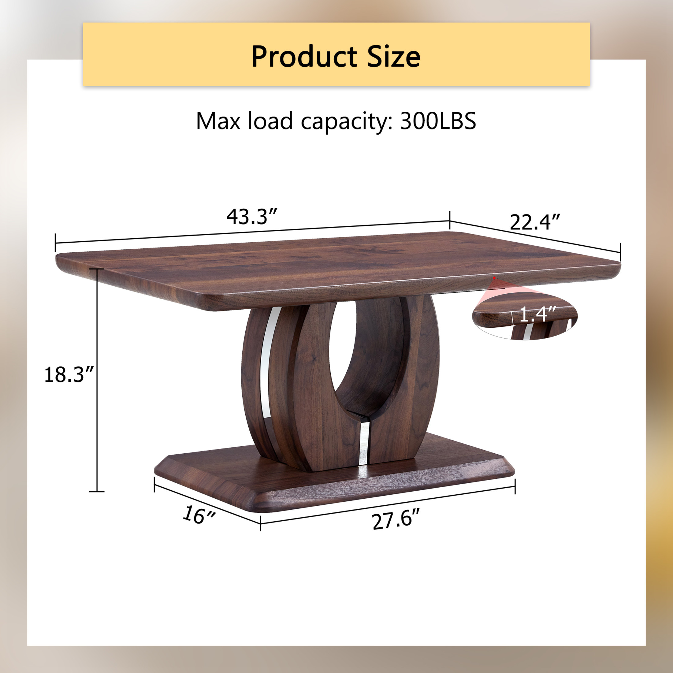 Noble House Minimalist Rectangular Coffee Table, Texture MDF with Silver Trim, Modern Design for Livign Room, Walnut