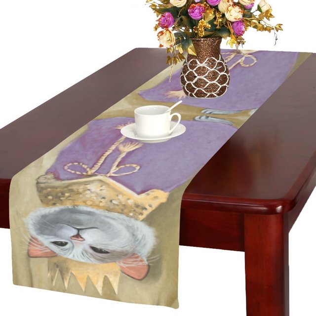 ABPHQTO Bonito gato con corona y túnica real Camino de mesa 35x180 cm