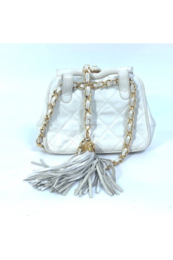 Pre-Owned CHANEL Coco Mark CC Matelasse Quilted Waist Pouch Chain Bag Lambskin Women's White...
