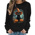 thumbnail image 3 of LangJing Halloween Spooky Season Sweatshirts Women Black Cat Pumpkin Graphic Long Sleeve Shirt Oversized Pullover Fall Tops Black,XL, 3 of 7