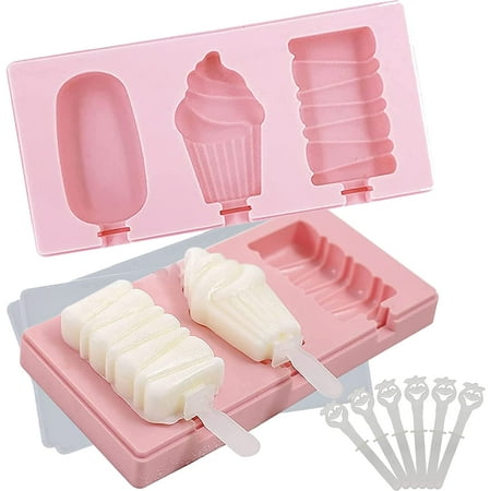 2 Packs Silicone Popsicle Molds, 3 Cavities Cakesicles Mold with Lid  Reusable Easy Release DIY Ice Cream Mold for Kids Adults