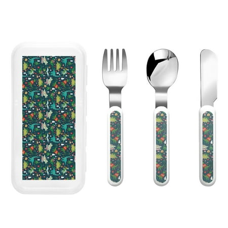 

Rateoe Christmas Dinosaur colorful for Stainless Steel Kids Silverware Set - Child and Toddler Safe Flatware - Children s Knife Fork And Spoon Set