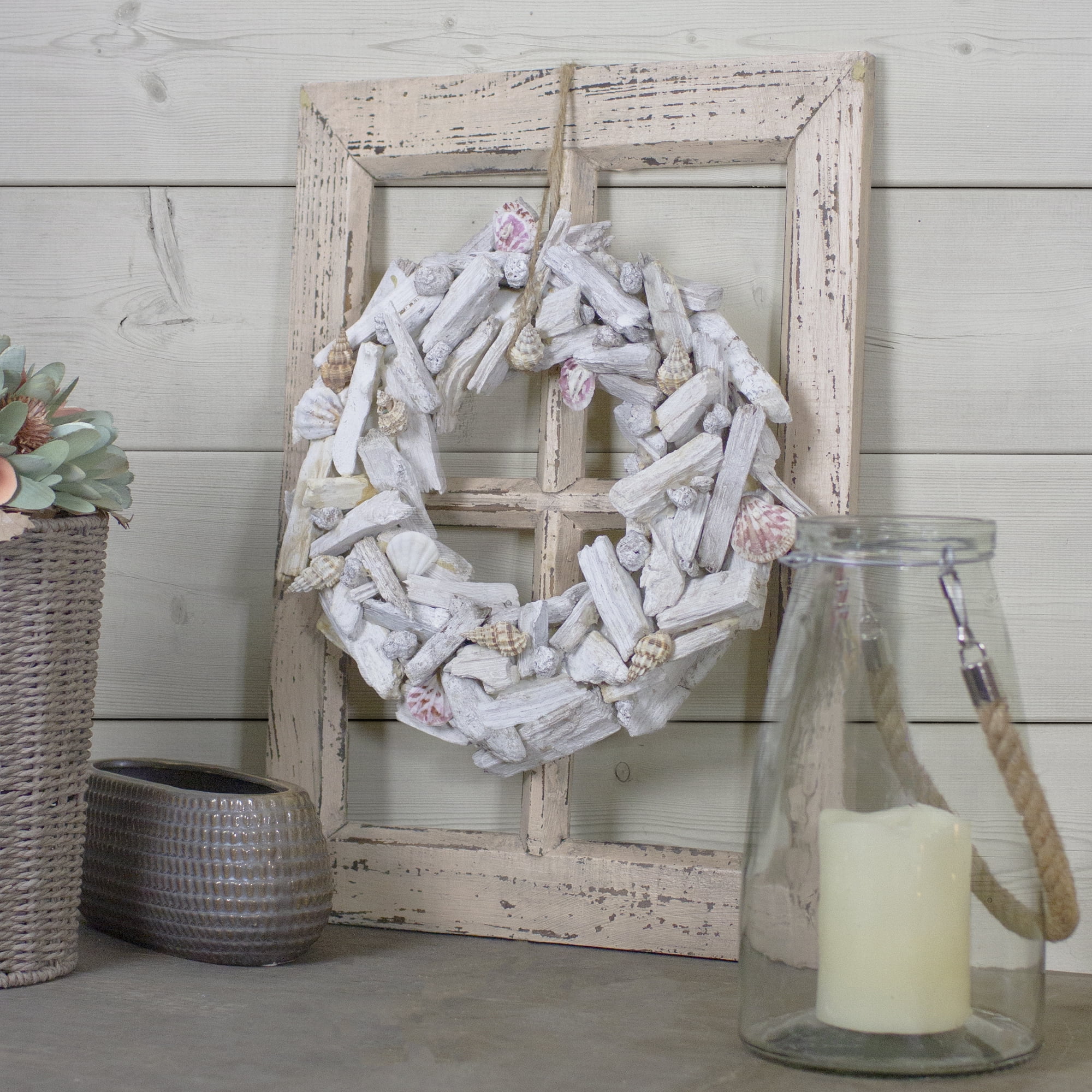 Northlight 13" Nautical Driftwood and Seashell Artificial Summer Wreath