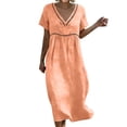 thumbnail image 2 of Horkkom Maxi Dresses for Women Linen V Neck Short Sleeve Summer Dresses Loose Casual Long Dresses, S-3XL, 2 of 7