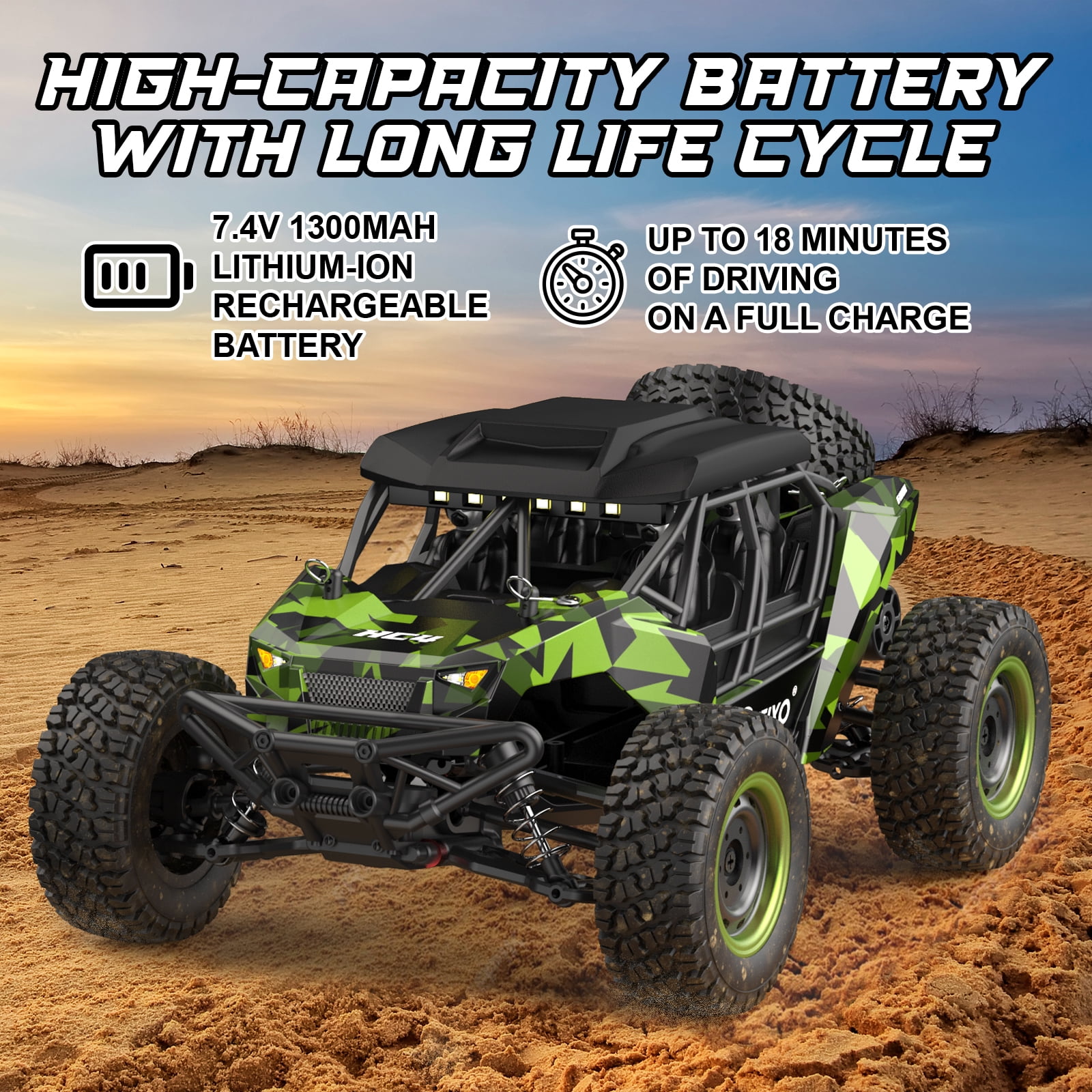 Contixo HC4 Off-Road UTV RC Car, 1:16 Scale Remote Control Cars with 4WD for Kids and Adults, Green
