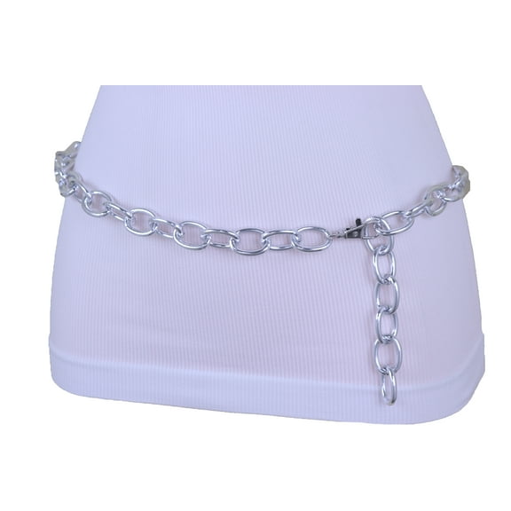 Women Fashion Belt Silver Metal Chain Oval Links Size XS S M