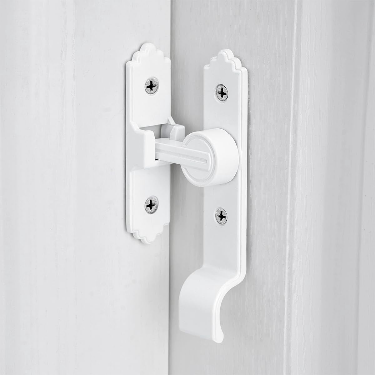 90 Degree White Barn Door Lock, Flip Gate Latch with Handle, Heavy Sliding Door Latches, Door Security Sliding Latch Lock for Cabinets, Bathroom, Garden, Window, Garage