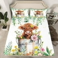 thumbnail image 2 of Manfei Cute Highland Cow Queen Sheet Sets 4 Pieces, Green Flower Floral Flat Sheet, Farm Animal Queen Fitted Sheet,Luxury Bedroom Decor, 2 of 7