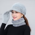 thumbnail image 3 of Gorro, bufanda, guantes, para mujer, de invierno, de terciopelo grueso, resistente al frío, cálido, de punto, de lana, 3 of 6