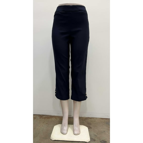 Counterparts Womens pull on stretch faux welt pockets Crop with knot gold buttons on hem , Navy , S