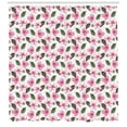 thumbnail image 3 of Floral Shower Curtain, Sakura the Cherry Blossom Flowers with Leaves Watercolor Design, Fabric Bathroom Set with Hooks, 69W X 84L Inches Extra Long, Pale Pink and Hunter Green, by Ambesonne, 3 of 3