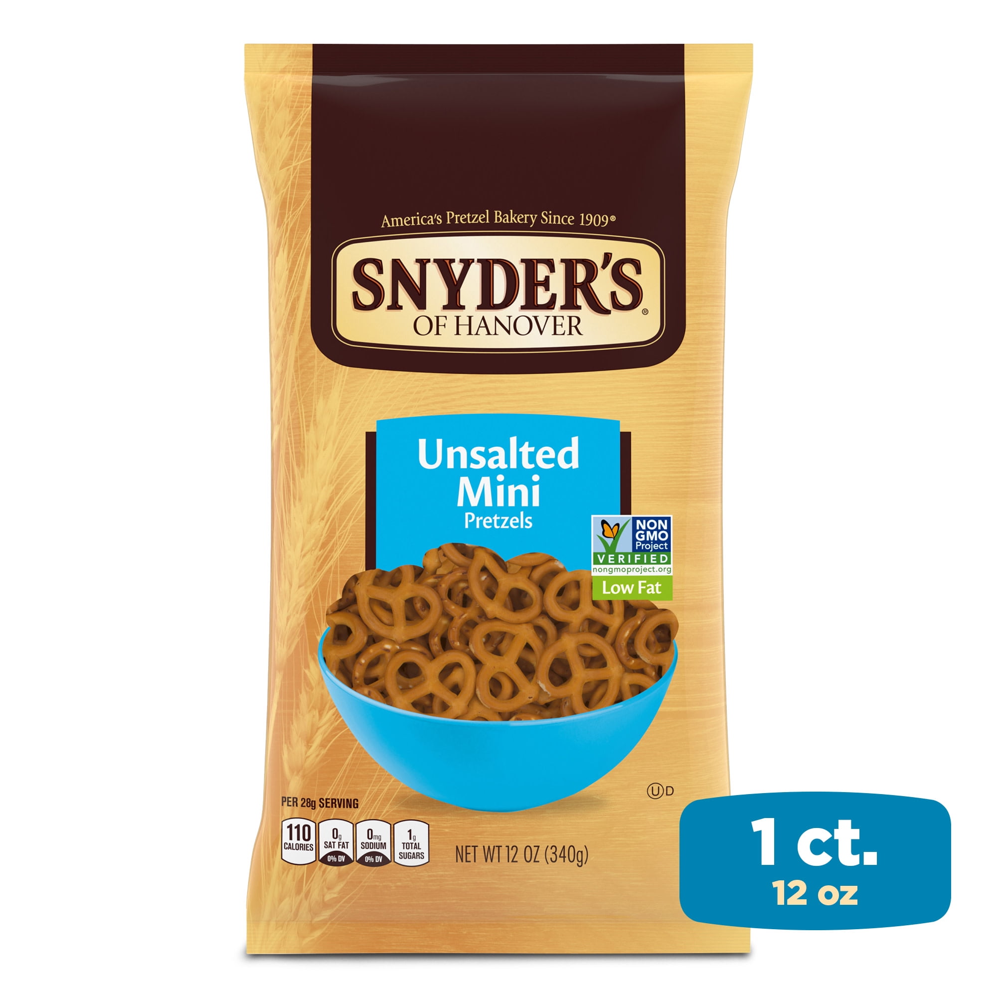 Snyder's of Hanover, Unsalted Mini Pretzels, 12 Oz Bag