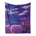 thumbnail image 1 of Mermaid Soft Flannel Fleece Blanket, Cartoon Style Dolphins and Water Nymph with Open Star Filled Night Sky Background, Cozy Plush for Indoor and Outdoor Use, 50" x 70", Multicolor, by Ambesonne, 1 of 6