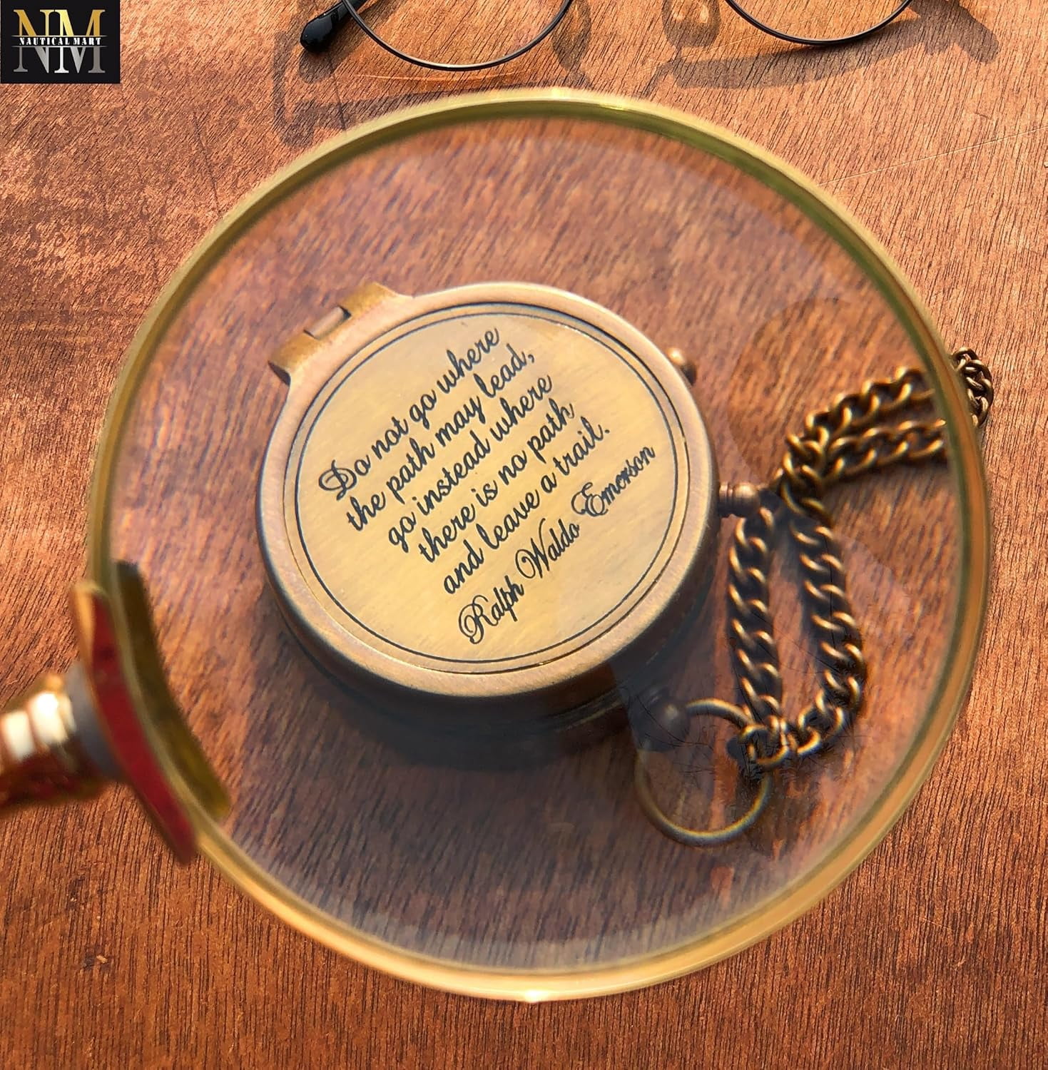 Ralph Waldo Emerson Quote Brass Compass Do not go Poem Compass with Leather Case for Graduation, Baptism, Confirmation - Brass Pocket Compass Gifts
