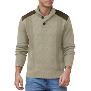 Iceglad Men's Cable Knit Pullover Sweater Stand Collar