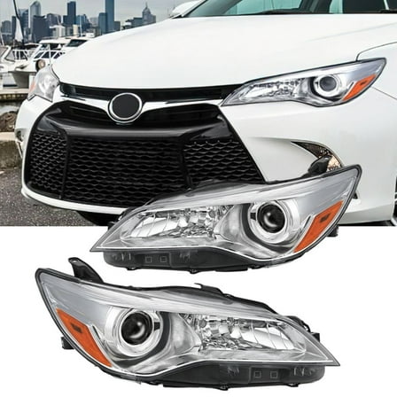 Nilight Headlight Assembly Compatible with 2015 2016 2017 LE SE XLE Toyota Camry Headlamps Replacement Chrome Housing Amber Reflector Clear Lens Driver and Passenger Side