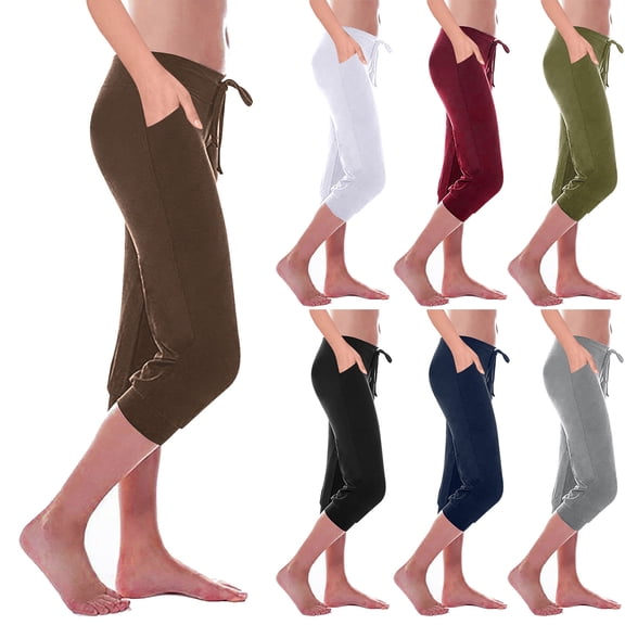 Aboser Capri Joggers Pants for Women Plus Size Yoga Leggings Skinny Low Rise Capris Pants Comfy Soft Calf Length Pants with Pockets