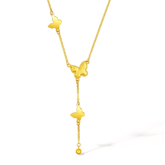 ZHOU LIU FU 18K Yellow Gold Butterfly Y-Necklace for Women 15.7''-17.7'' C0614463