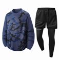 thumbnail image 6 of Men's 2 Piece Athletic Outfit Set, Camo Quick Dry Long Sleeve T-Shirt and 2 in 1 Running Pants, Workout Gym Training Sportswear Tracksuit, 6 of 9