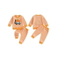 thumbnail image 2 of Loicainy Baby Toddler Boy Girl Halloween Outfit 6 12 18 24 Months 2T 3T Pumpkin Embroidery Striped Long Sleeve Sweatshirt and Elastic Pants Clothes Set, 2 of 9
