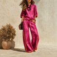 thumbnail image 3 of Szluipve Linen Sets for Women 2 Piece 2 Piece Linen Outfit Contrast Trim 3/4 Sleeve Crew Neck Top & Wide Leg Pants Set Loose Casual Beach Vacation Tracksuit Suit Saffron L, 3 of 7