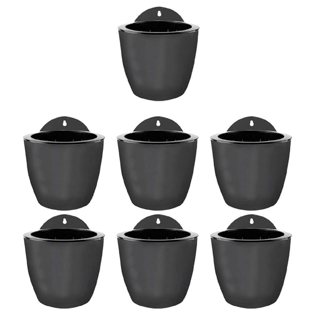 Inteprter 7 unids/set maceteros de plástico elegantes y elegantes para colgar en la pared resina Premium autorriego Jardín y Patio Gris-negro 110